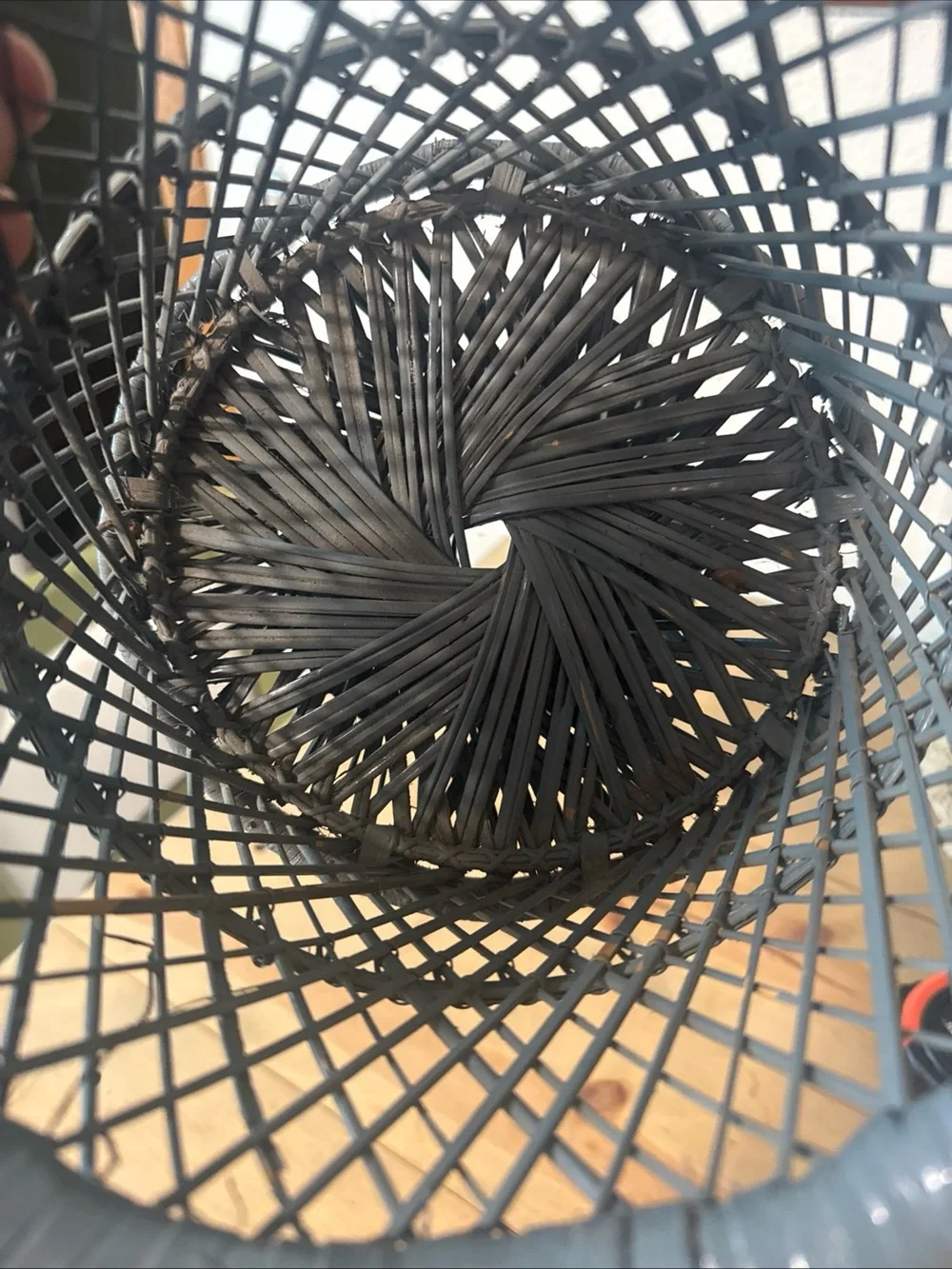 Vintage Mid Century Boho Chic Woven Peacock Wicker Rattan Plant Stand Pedestal